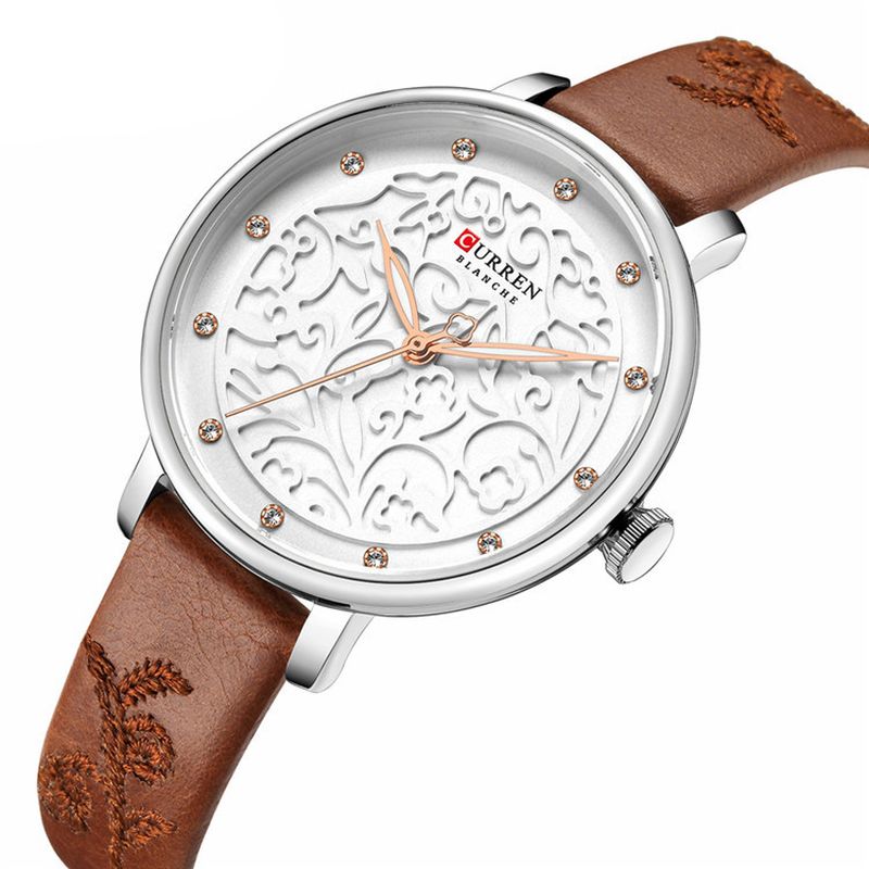 Crystal Lederen Band Dames Polshorloge Elegant Design Quartz Horloge