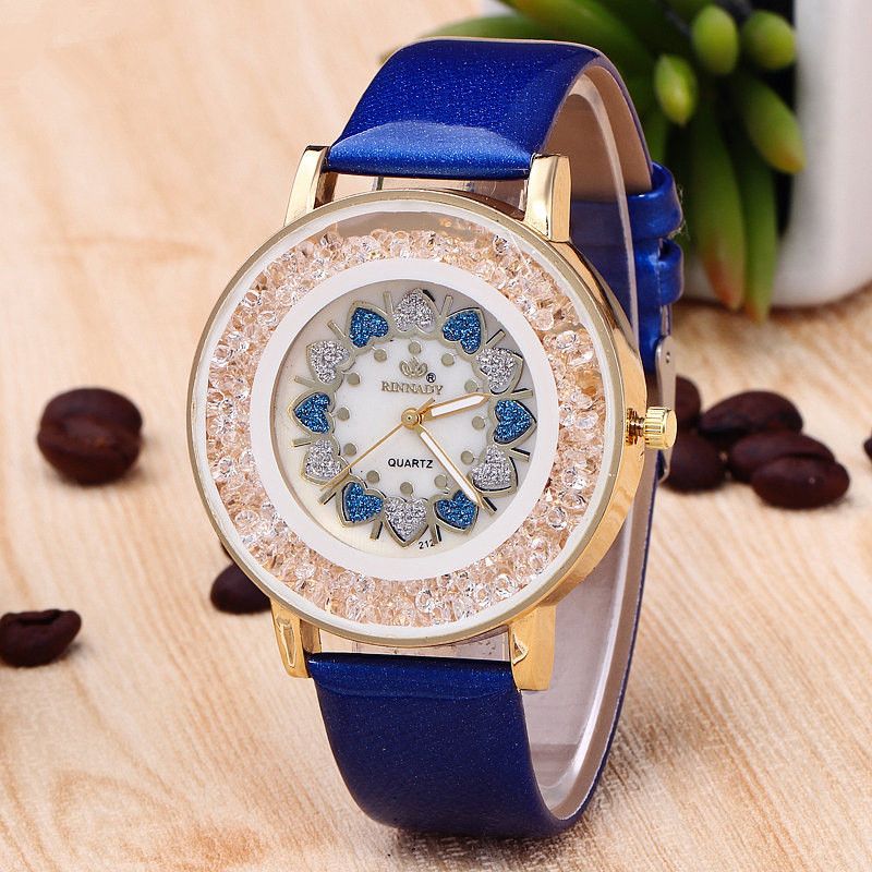 Crystal Shining Dress Dameshorloge Rose Gold Case Lederen Band Quartz Horloges