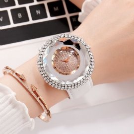 Diamanten Elegant Design Dames Polshorloge Pu Lederen Band Quartz Horloges