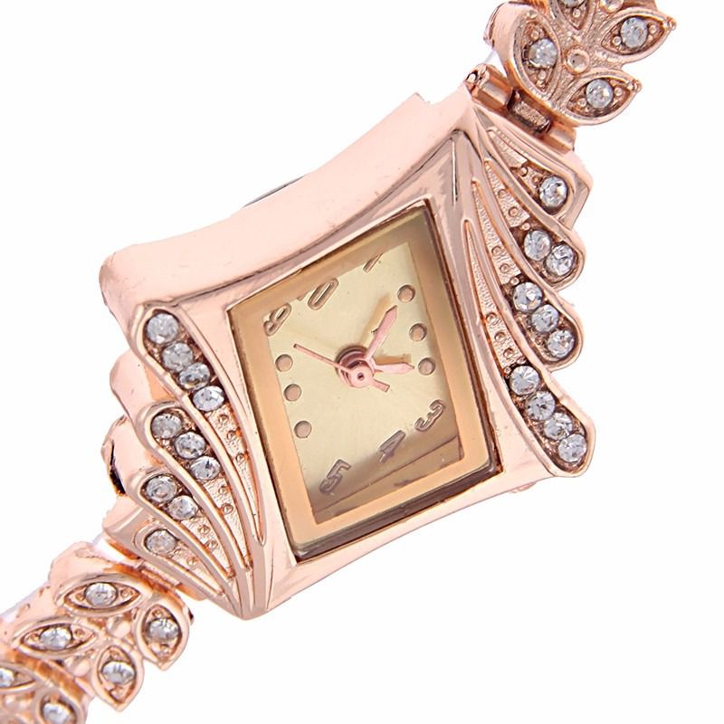 Mode Dames Jurk Bekijk De Diamond Shape Crystal Leaf Vrouwen Armband Quartz Horloge