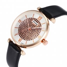 Roman Number Crystal Elegant Design Dameshorloge Lederen Band Quartz Horloges