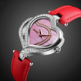 Sweet Love Mode-stijl Dameshorloges Crystal Lederen Band Quartz Horloge