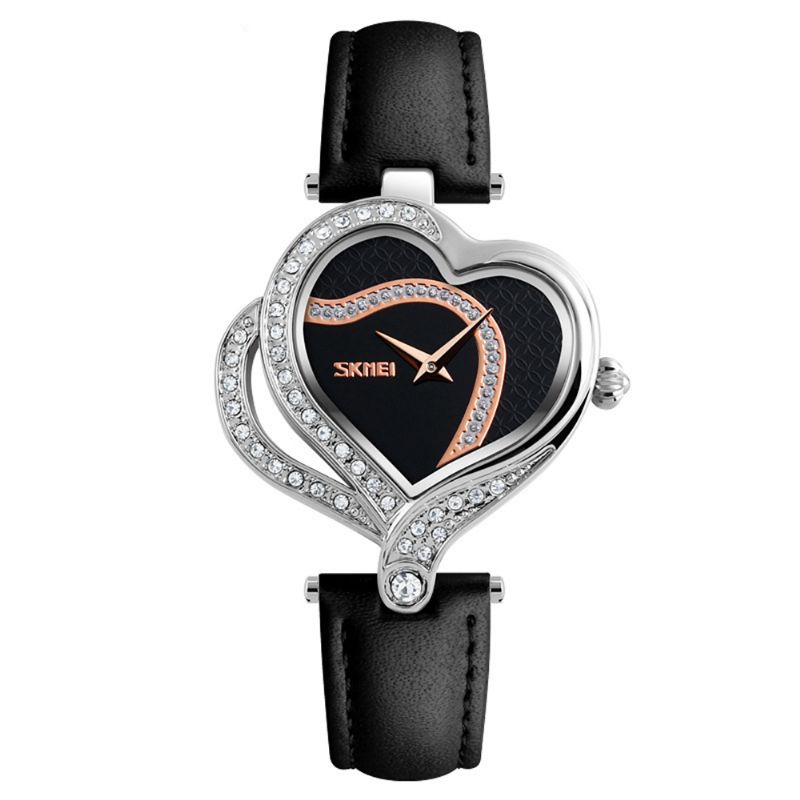 Sweet Love Mode-stijl Dameshorloges Crystal Lederen Band Quartz Horloge