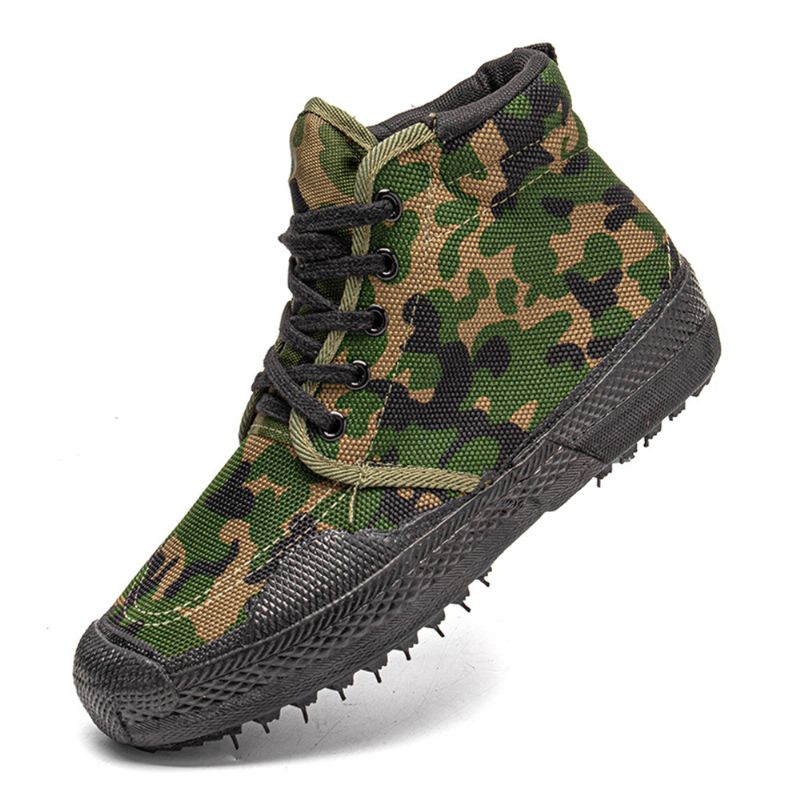 Mannen Canvas Camouflagepatroon Slijtvast Ademend Rubber Gevulkaniseerd Hoge Bevrijdingsschoenen Militaire Trainingsschoenen Sneakers Sportschoenen