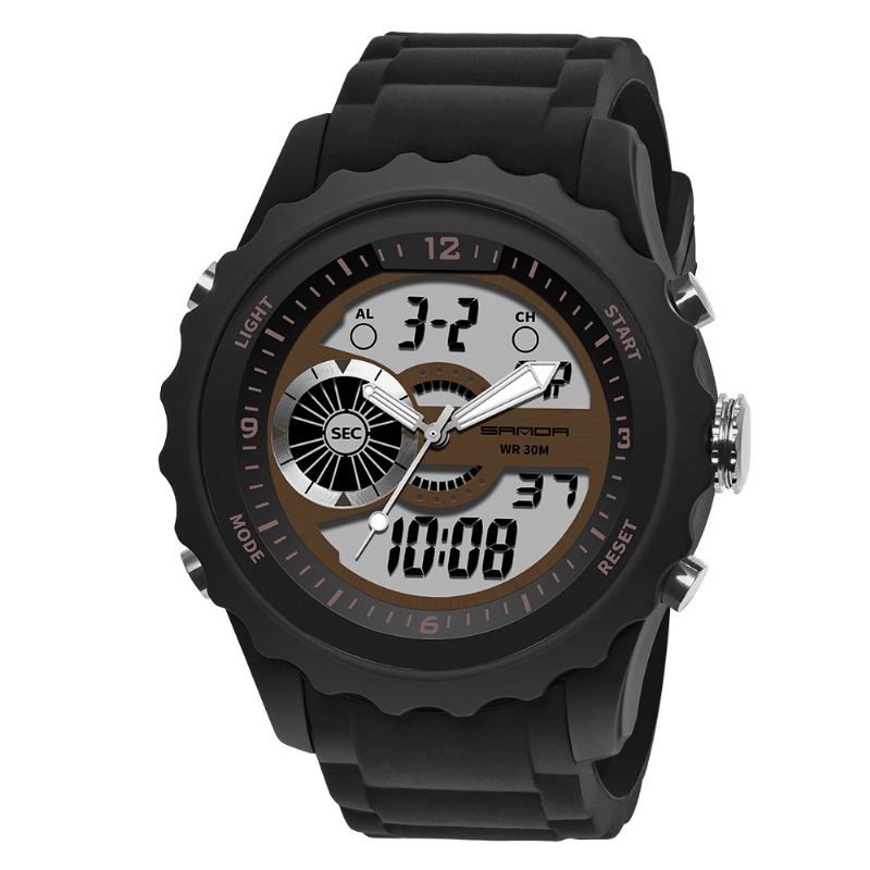 Dual Digital Digital Watch Heren Pu Stopwatch Lichtgevende Display Kalender Outdoor Sport Horloge