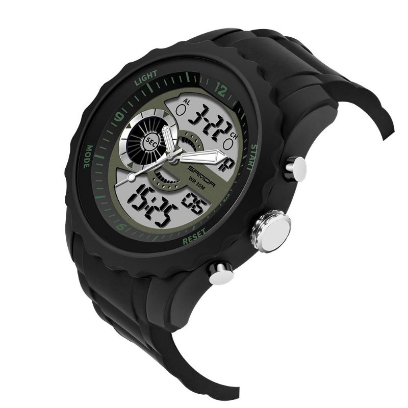 Dual Digital Digital Watch Heren Pu Stopwatch Lichtgevende Display Kalender Outdoor Sport Horloge