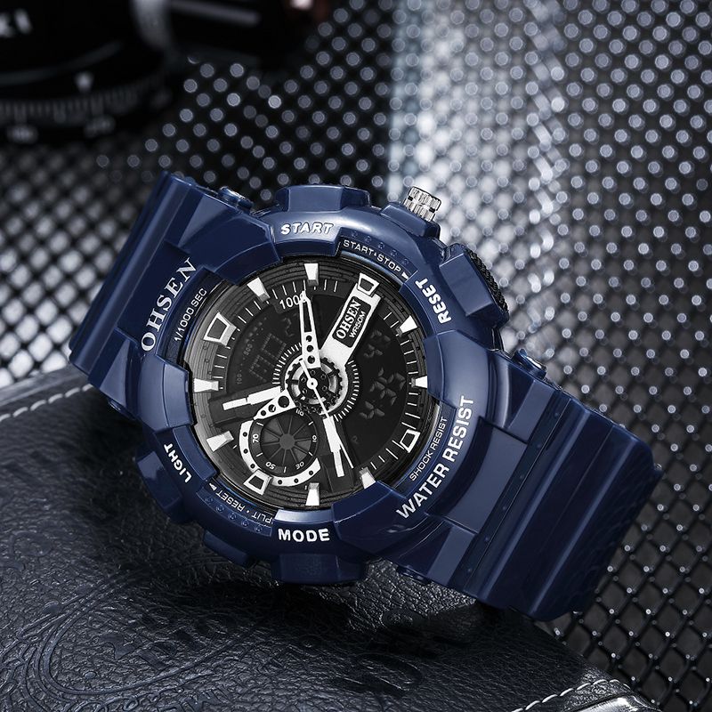 Dual Display Digitaal Horloge Heren Sport Lichtgevend Stopwatch Alarm Waterdicht Horloge