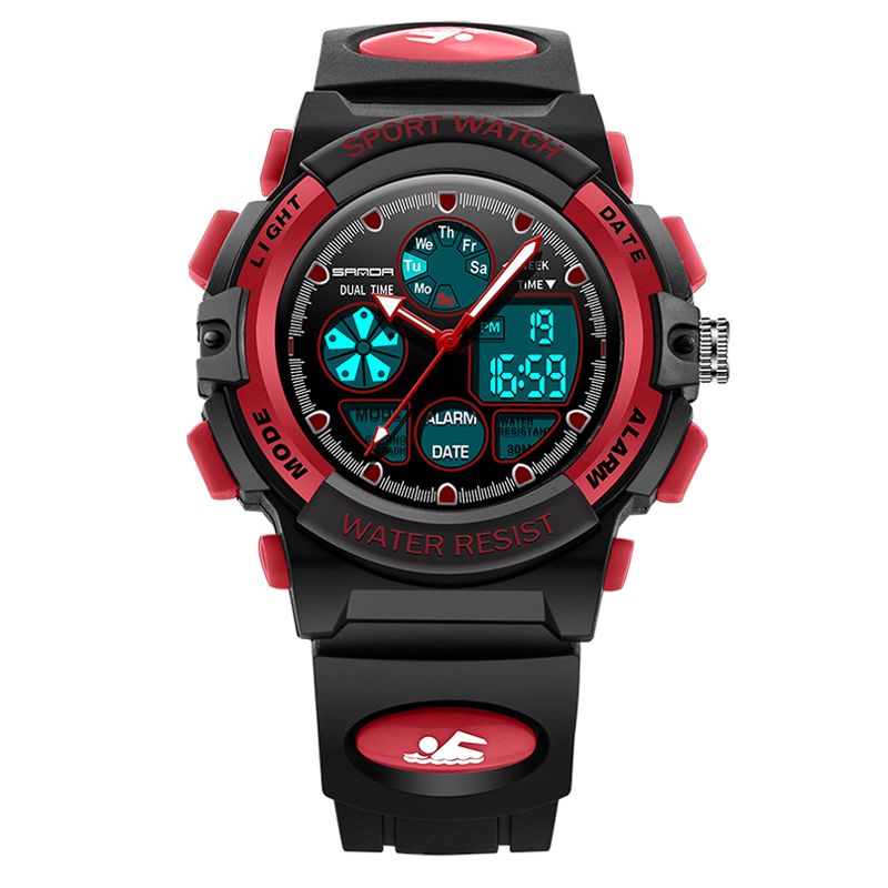 Dual Display Digitaal Horloge Kinderen Kleurrijk Alarm Lichtgevende Kalender Stopwatch Sporthorloge