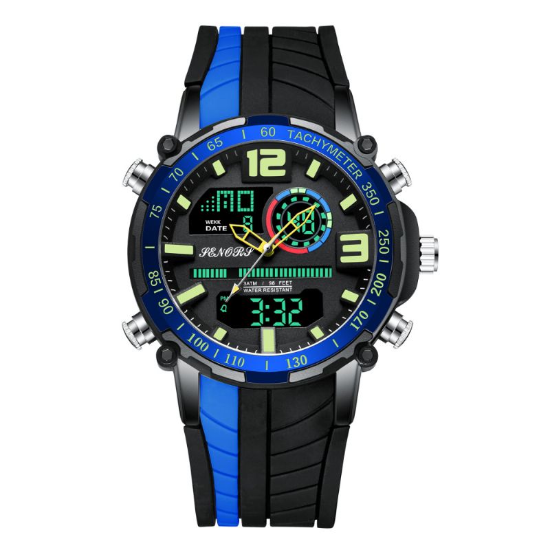 Dual Display Digitaal Horloge Outdoor Sport Wekker Kalender Chronograaf Noctilucent Waterdicht Horloge