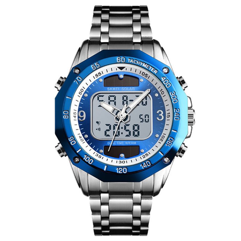Mode Heren Digitaal Quartz Horloge 3atm Waterdicht Lichtgevend Display Dual Display Horloge