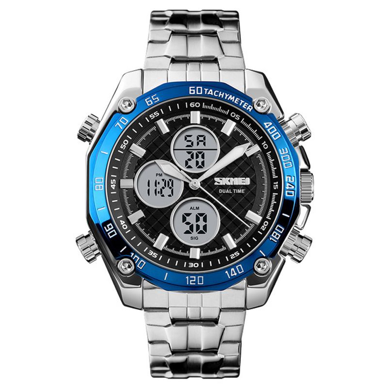 Mode Heren Digitaal Quartz Horloge 3atm Waterdicht Stopwatch Sport Dual Display Horloge