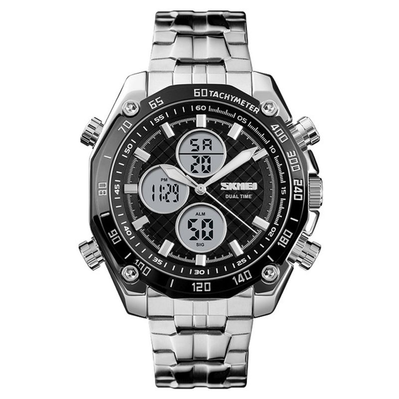 Mode Heren Digitaal Quartz Horloge 3atm Waterdicht Stopwatch Sport Dual Display Horloge