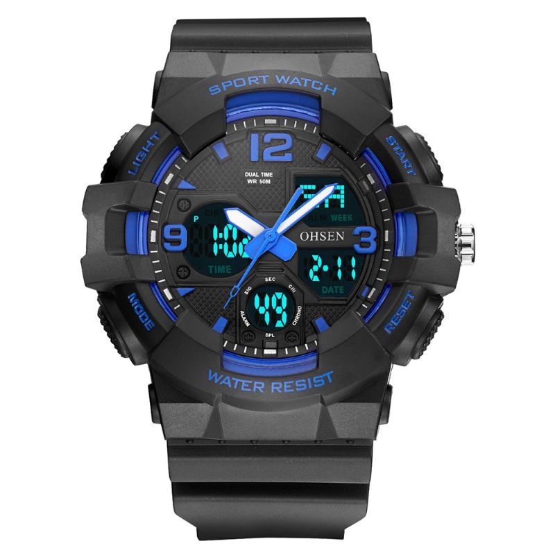 Modieus Led-display Heren Polshorloge 5atm Waterdicht Sport Digitaal Horloge