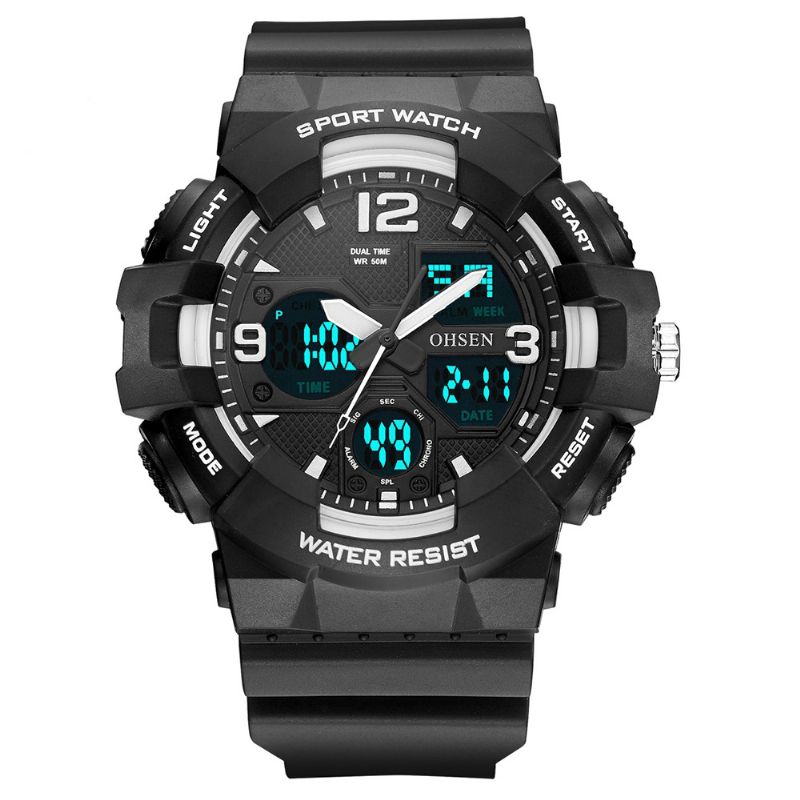 Modieus Led-display Heren Polshorloge 5atm Waterdicht Sport Digitaal Horloge