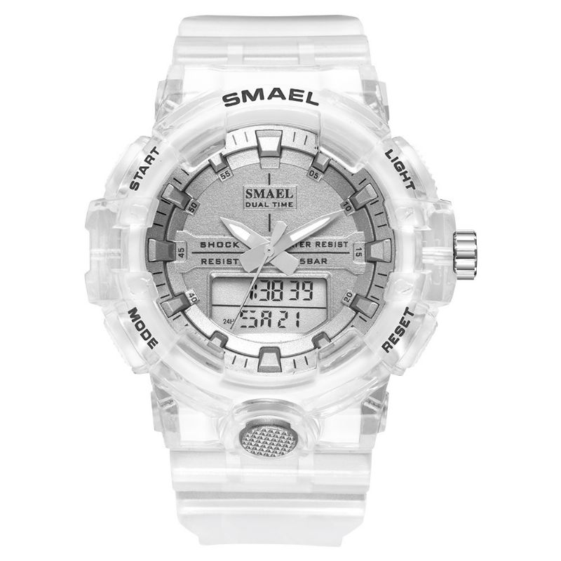 Sport Heren Digitaal Horloge Dual Time Datum Weekweergave Chronograaf 5atm Waterdicht Outdoor Dual Display Horloge