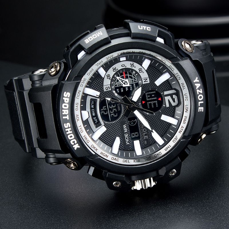 Sport Stopwatch Timing Kalender Week Lichtgevend Dual Display Digitaal Horloge
