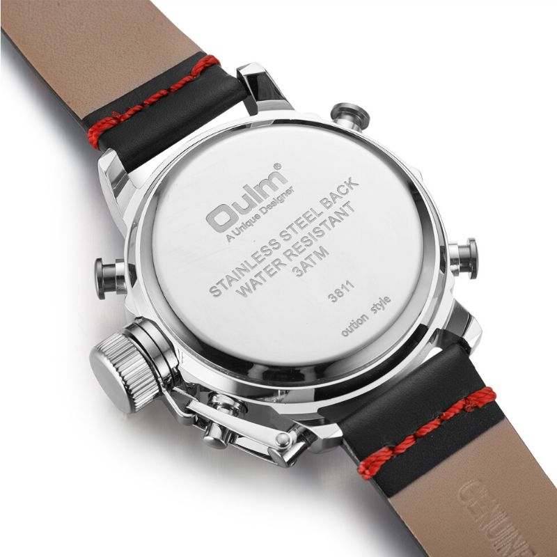 Waterdichte Led Dual Display Horloge Casual Stijl Lederen Band Quartz Horloge