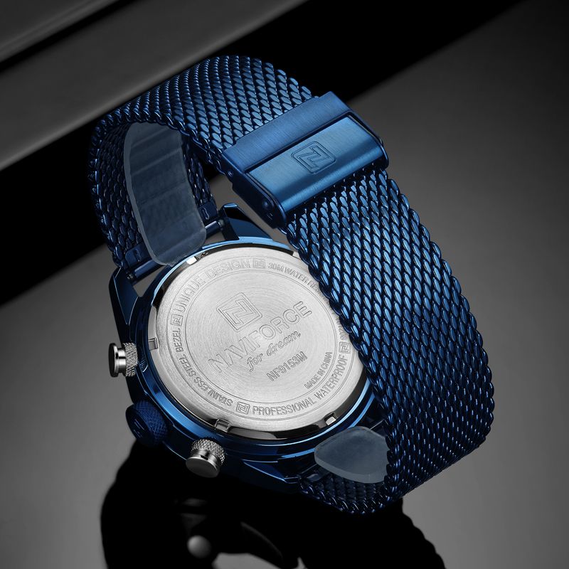 Zakelijke Stijl Led Dual Digital Horloge Waterdicht Volledig Stalen Quartz Horloge