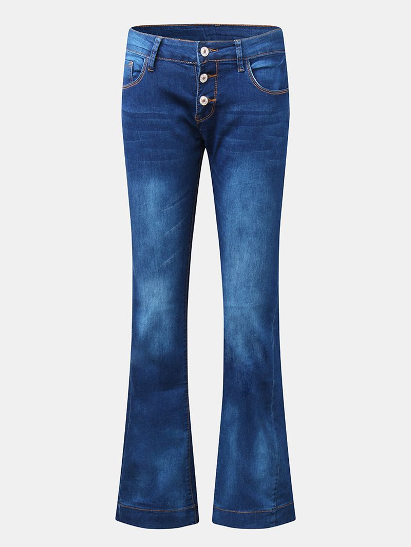 Dames Denim Casual Bell-bottoms Jeans Met Zakknoop