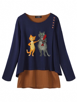 Dames Casual Print Cat-blouse Met Lange Mouwen