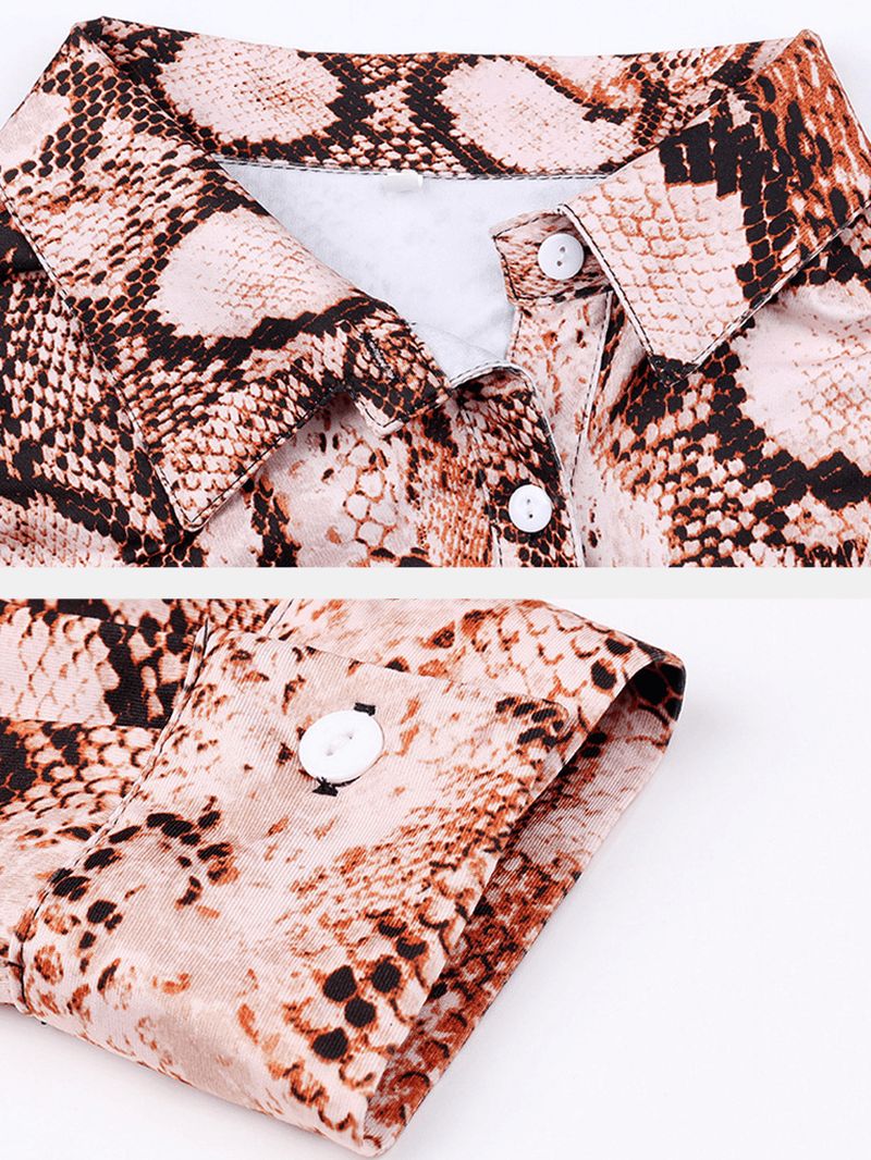Dames Cobra Snake Print Shirt Met Lange Mouwen En Stijlvolle Knopenblouse