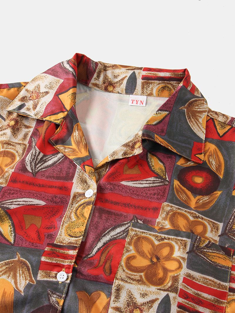 Dames Vintage Bloemen Bedrukte Reverskraag Casual Shirts