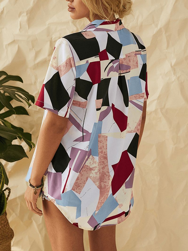 Overhemden Met Geometrische Patchwork-revers En Button-downprint Voor Dames