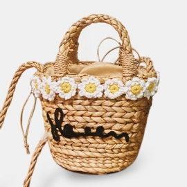 Dames Travel Beach Weave Straw Crossbody Bag Bucket Bag