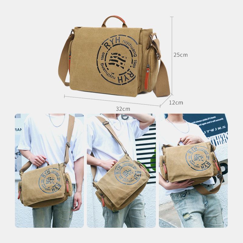 Heren Canvas Multi-compartiment Multi-pocket Casual Schoudertas Messenger Bag Crossbody Tassen Handtas