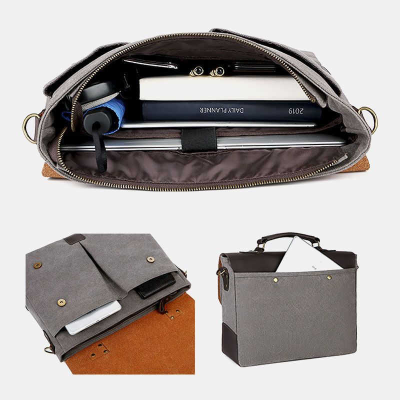 Mannen Canvas Grote Capaciteit Cover Rits Vintage Zakelijke Messenger Bag Laptoptas Crossbody Tas Handtas