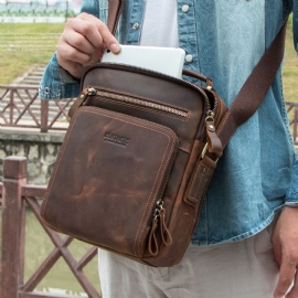 Mannen Echt Leer Multifunctionele Multi-pocket Vintage Aktetassen Messenger Bag Crossbody Tas Handtas