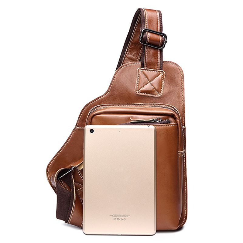 Mannen Lederen Sling Bag Zakelijke Casual Outdoor Borst Crossbody Tas Voor Ipad Mini