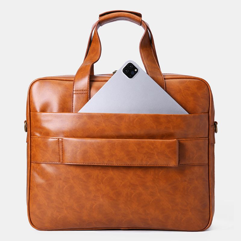 Mannen Pu Lederen Multi-pocket 14 Inch Laptoptas Messenger Bag Travel Crossbody Tas Handtas