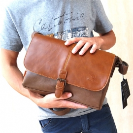 Mannen Pu-leer Grote Capaciteit Anti-diefstal Cover Rits Vintage Casual Messenger Bag Crossbody Bag Schoudertas