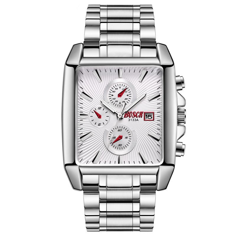 Casual Kunststof Lichtgevende Waterdichte Horloges Roestvrij Stalen Datumhorloge Vierkant Horloge