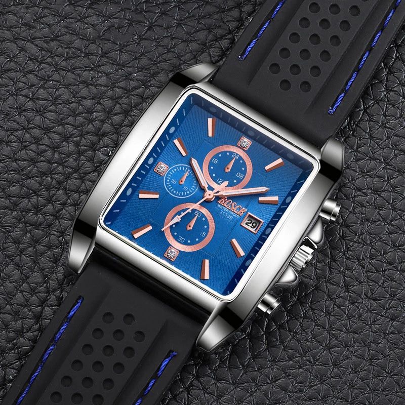 Casual Kunststof Lichtgevende Waterdichte Horloges Roestvrij Stalen Datumhorloge Vierkant Horloge
