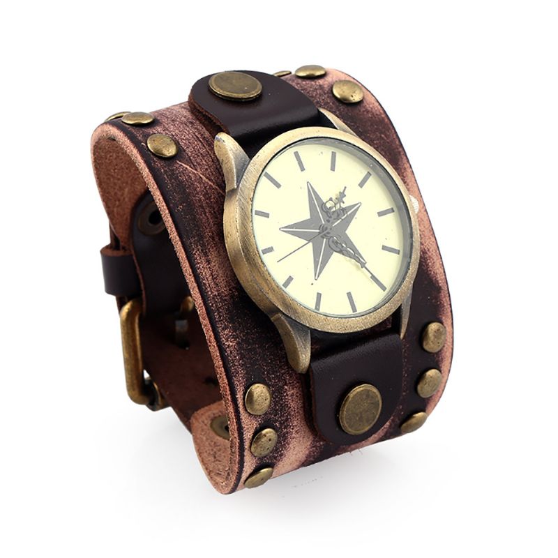 Casual Vintage Meerlagige Koeienhuid Lederen Band Unisex Quartz Horloge Armband