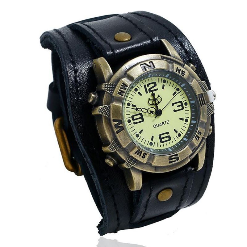 Casual Vintage Meerlagige Koeienhuid Lederen Band Unisex Quartz Horloge Armband