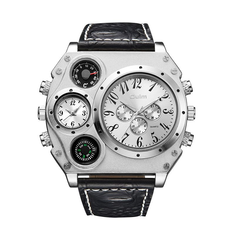Dual Time Zones Creatief Quartz Horloge Grote Wijzerplaat Militaire Stijl Herenhorloges