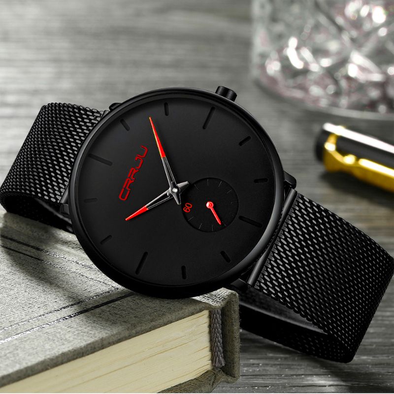 Eenvoudige Wijzerplaat Heldere Naald Heren Mode Quartz Horloge
