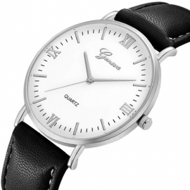 Eenvoudige Wijzerplaat Ontwerp Lederen Band Casual Stijl Mode Mannen Horloge Quartz Horloge