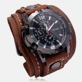 Grote Wijzerplaat Vintage Koe Lederen Armband Horloge Versieren Kleine Drie-hand Mannen Quartz Horloge