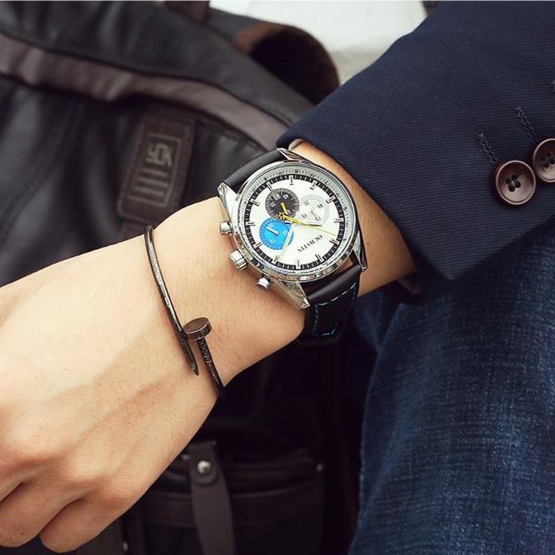 Heren Quartz Horloge Luxe Lederen Band Zakelijk Horloge