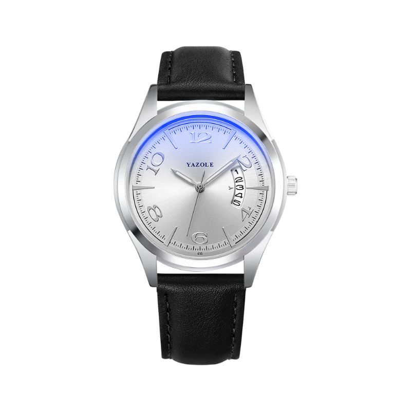 Kalender Datumweergave Mode Lederen Band Heren Casual Wijzerplaat Lichtgevend Quartz Horloge