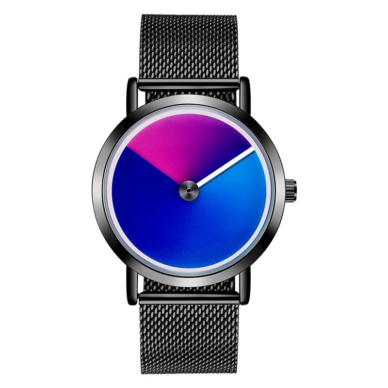 Mode 3d Kleurrijke Gradiënt Wijzerplaat Stalen Lederen Band Heren Quartz Horloge
