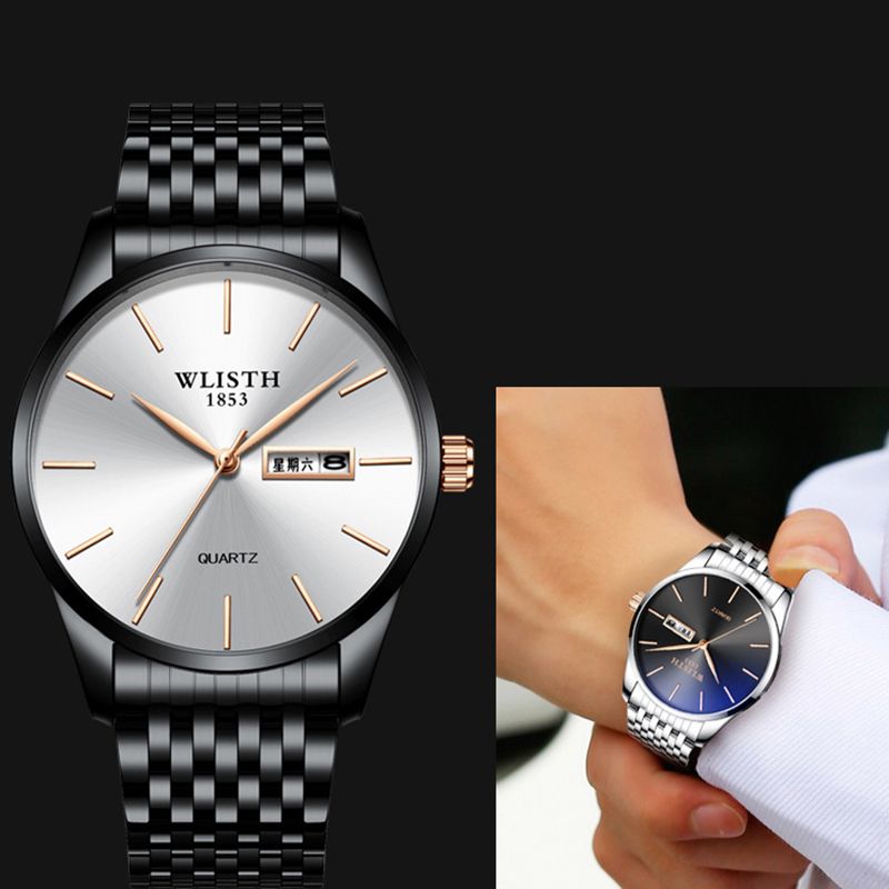 Mode Casual Heren Horloge Datum Weekweergave Zakelijk 3atm Waterdicht Quartz Horloge