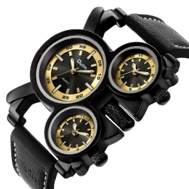 Mode Casual Lederen Heren Vintage Horloge Versierd Multi-time Zone Wijzerplaat Lichtgevende Wijzers Quartz Horloge