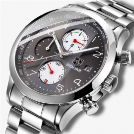 Mode Heren Horloge Chronograaf Waterdicht Lichtgevend Display Volledig Stalen Quartz Horloge
