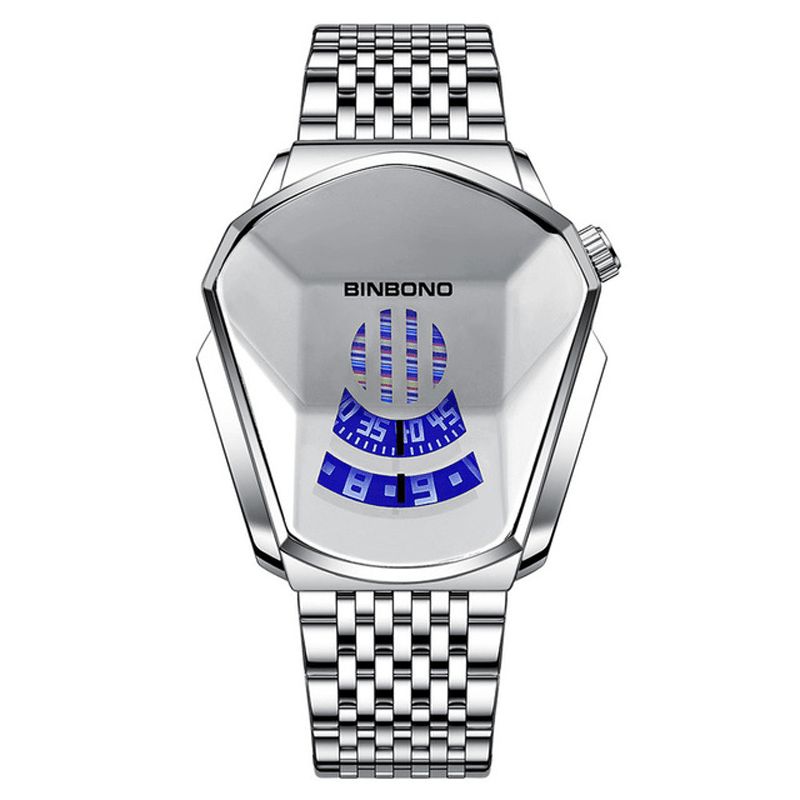 Mode Heren Horloge Creatieve Dila Geometrische Vorm Cool Locomotief Heren Roestvrij Stalen Band Quartz Horloge