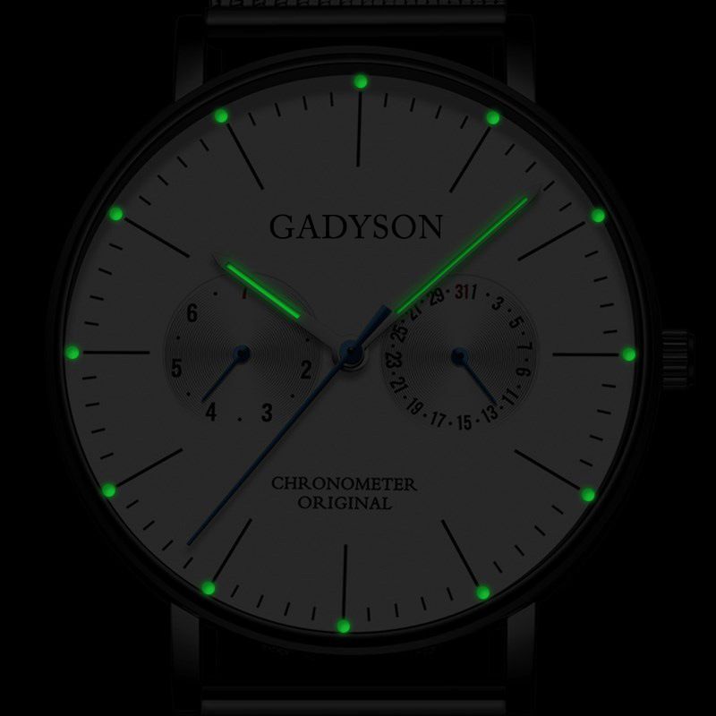 Mode Heren Kijken Lichtgevend Display Metalen Mesh Riem Zakelijk Ultradun Quartz Horloge